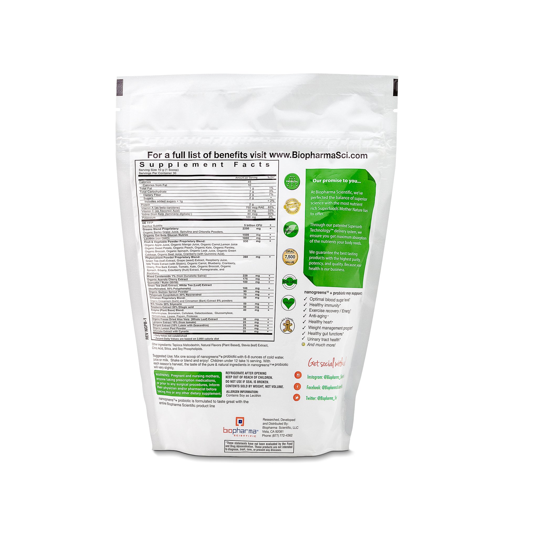 nanogreens+ probiotic: green apple