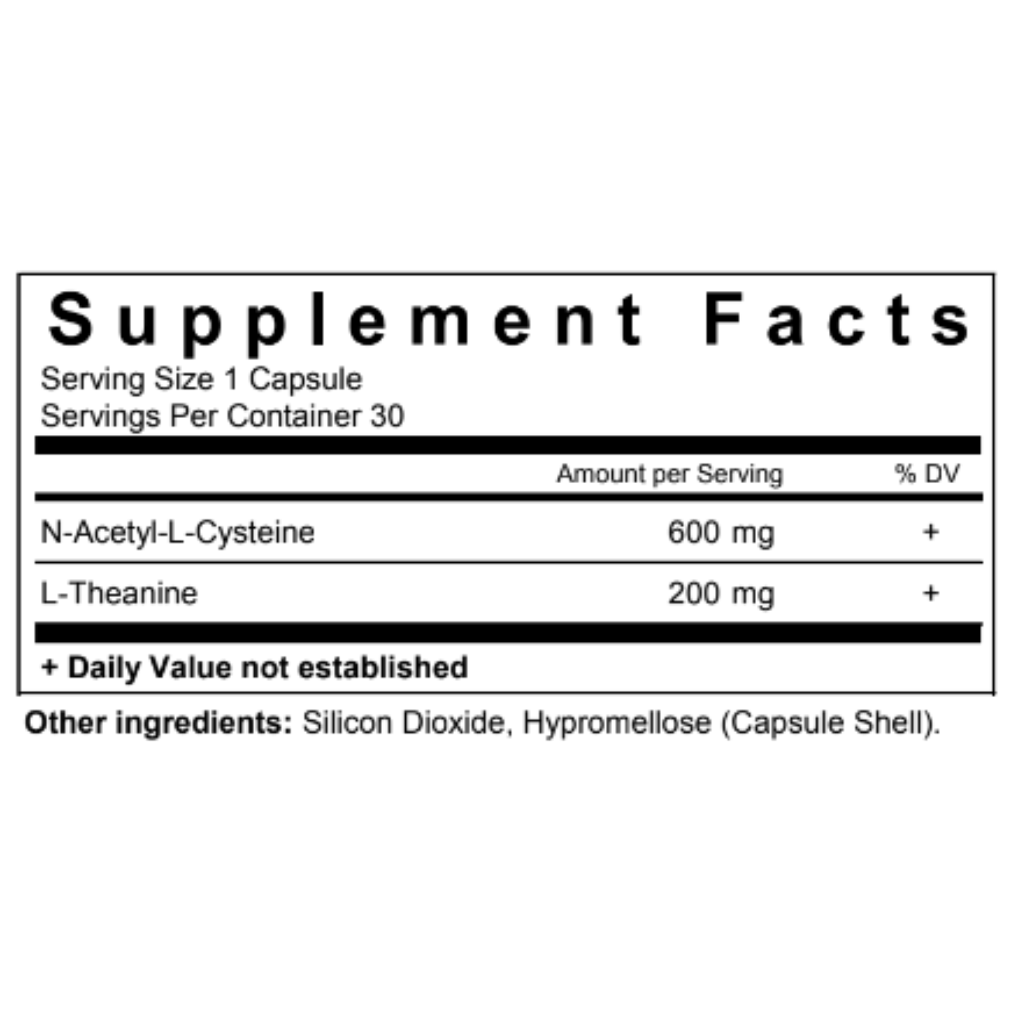 nanoneuro memory brain support n-acetyl-l-cysteine NAC l-theanine supplement capsule - nutrition label